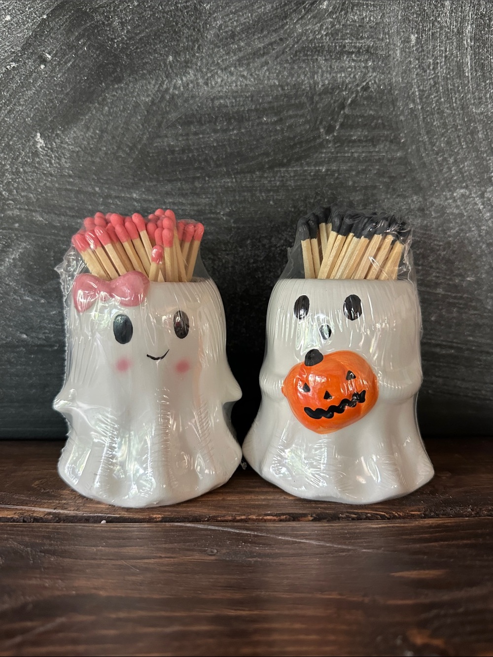 Aldi Halloween Ghost Matchstick Holders - White Ceramic (Set of 2)